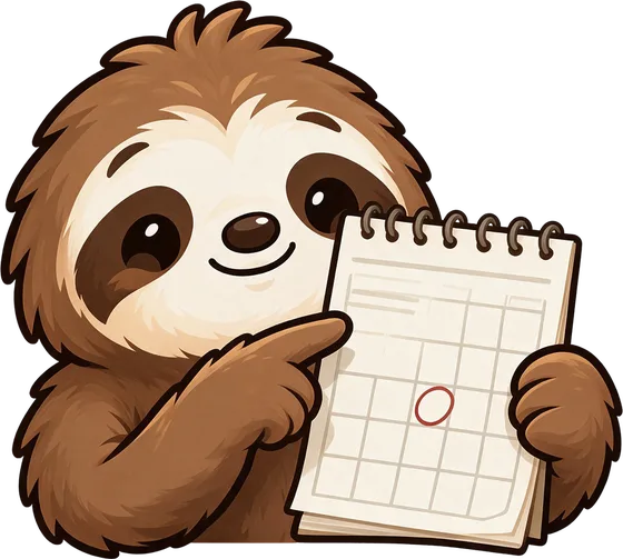 Quotchi pointing at a circled day on a calendar