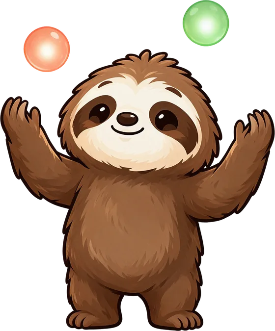 Quotchi juggling two glowing orbs