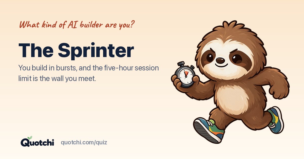 Your The Sprinter card: Quotchi the sloth with the result title