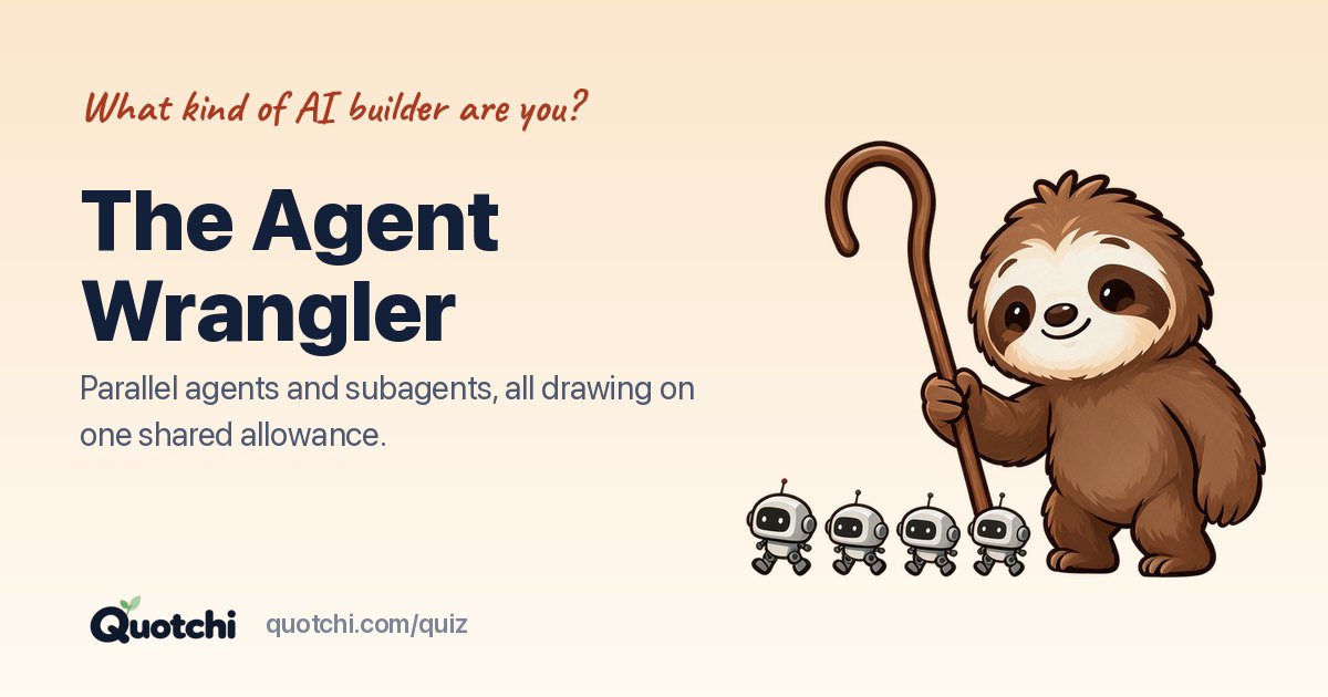 Your The Agent Wrangler card: Quotchi the sloth with the result title